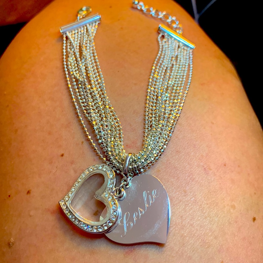 Gorgeous sparkly "Leslie" custom heart dangle bracelet.